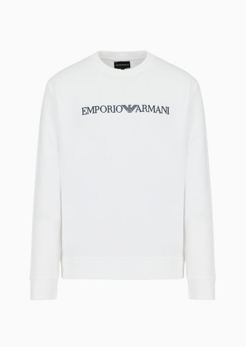 White Emporio Armani Modal-blend Sweatshirt With Logo Print | EA-SN58535