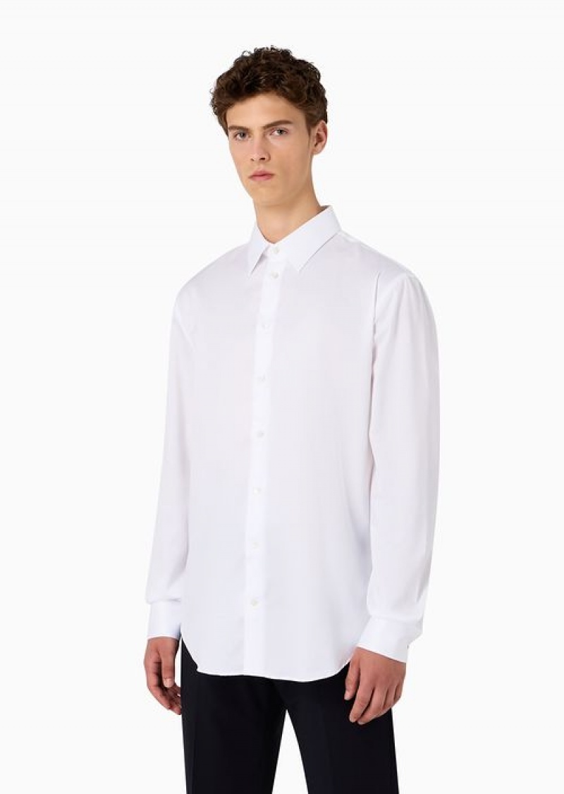 White Emporio Armani Modern-fit, Stretch-cotton, Non-iron Shirt With A Stiff Collar | EA-SN57890