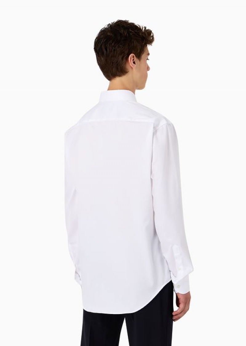 White Emporio Armani Modern-fit, Stretch-cotton, Non-iron Shirt With A Stiff Collar | EA-SN57890