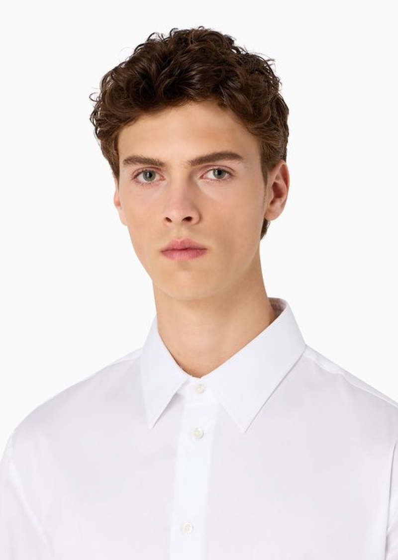 White Emporio Armani Modern-fit, Stretch-cotton, Non-iron Shirt With A Stiff Collar | EA-SN57890