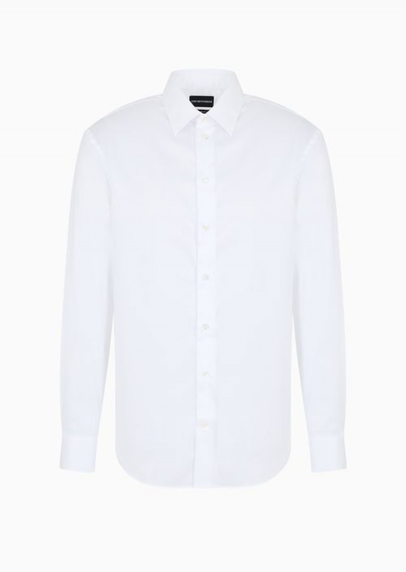 White Emporio Armani Modern-fit, Stretch-cotton, Non-iron Shirt With A Stiff Collar | EA-SN57890