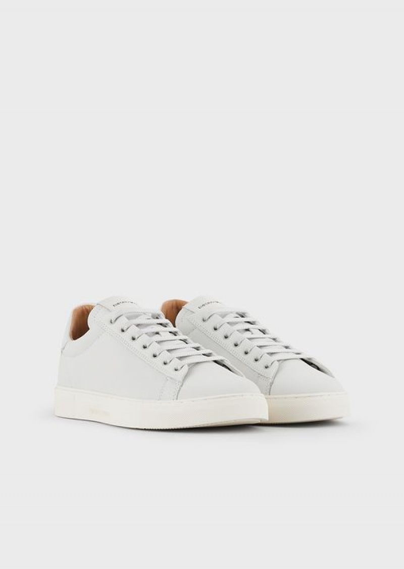 White Emporio Armani Nubuck Sneakers With Back Logo | EA-SN58957