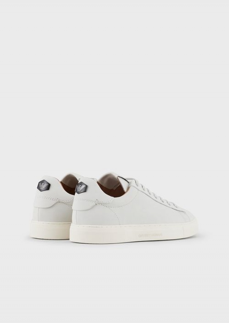 White Emporio Armani Nubuck Sneakers With Back Logo | EA-SN58957