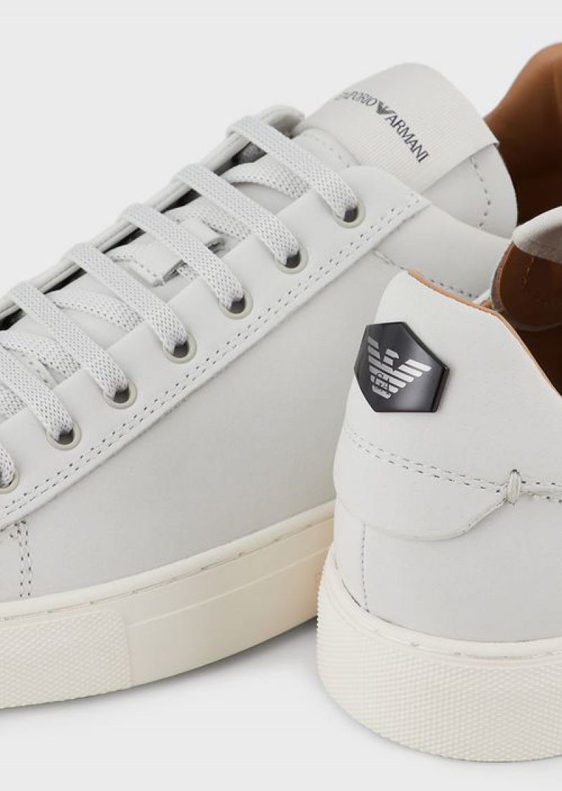 White Emporio Armani Nubuck Sneakers With Back Logo | EA-SN58957