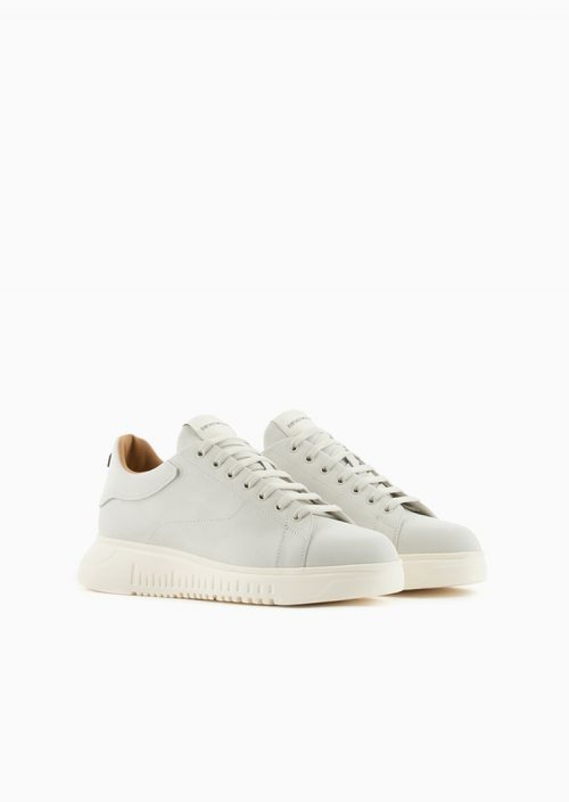 White Emporio Armani Nubuck Sneakers With Knurled Soles | EA-SN58974