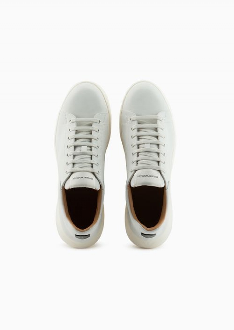 White Emporio Armani Nubuck Sneakers With Knurled Soles | EA-SN58974