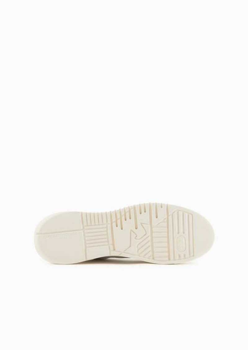 White Emporio Armani Nubuck Sneakers With Knurled Soles | EA-SN58974