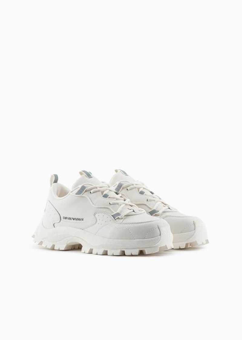 White Emporio Armani Nylon Sneakers With Trekking-style Lacing | EA-SN59001