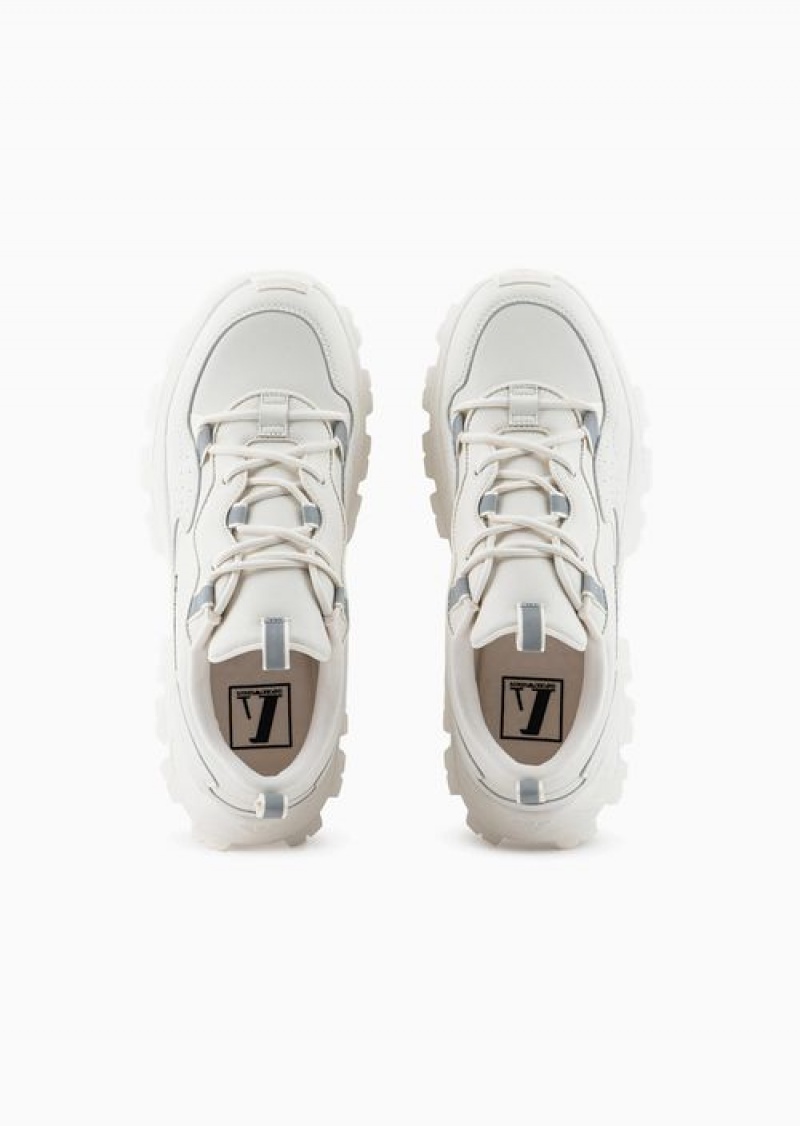 White Emporio Armani Nylon Sneakers With Trekking-style Lacing | EA-SN59001