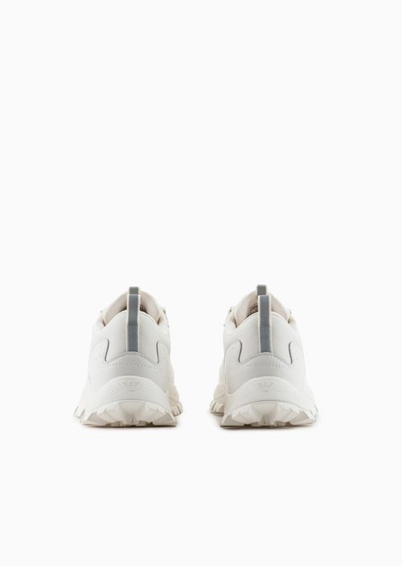 White Emporio Armani Nylon Sneakers With Trekking-style Lacing | EA-SN59001