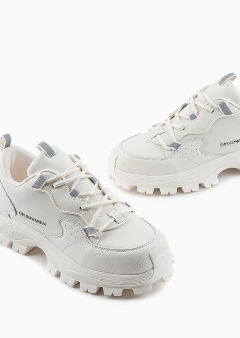 White Emporio Armani Nylon Sneakers With Trekking-style Lacing | EA-SN59001