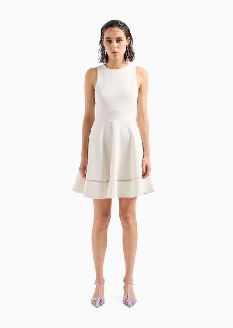 White Emporio Armani Ottoman Jersey Flared Dress | EA-SN56566