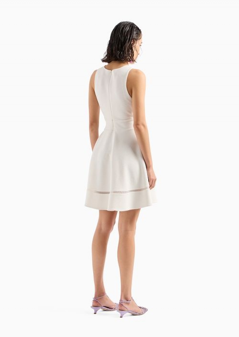 White Emporio Armani Ottoman Jersey Flared Dress | EA-SN56566