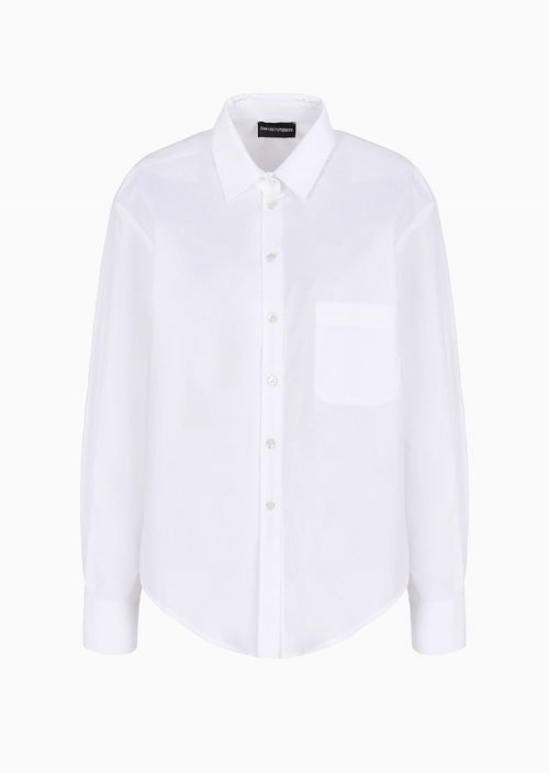 White Emporio Armani Oversized Poplin Shirt With Insert And Patch Pocket | EA-SN56954