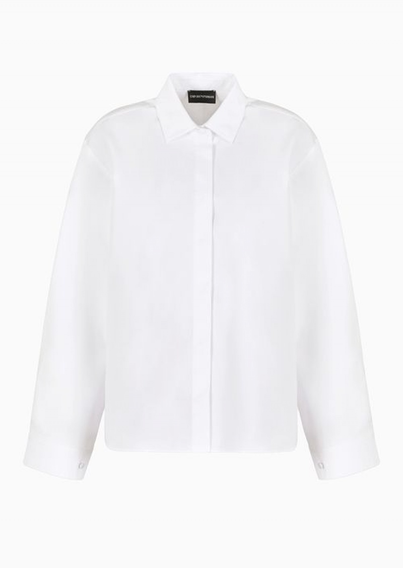 White Emporio Armani Oversized Shirt In Sanded Cotton With Kimono Sleeves | EA-SN56964