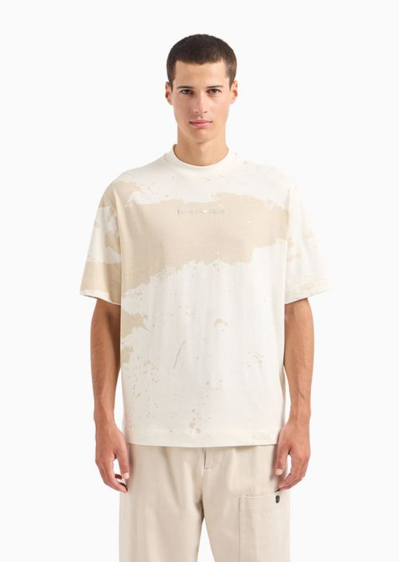 White Emporio Armani Oversized-fit Heavyweight Jersey T-shirt With Painted Effect Print | EA-SN58641