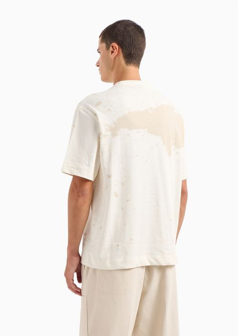 White Emporio Armani Oversized-fit Heavyweight Jersey T-shirt With Painted Effect Print | EA-SN58641