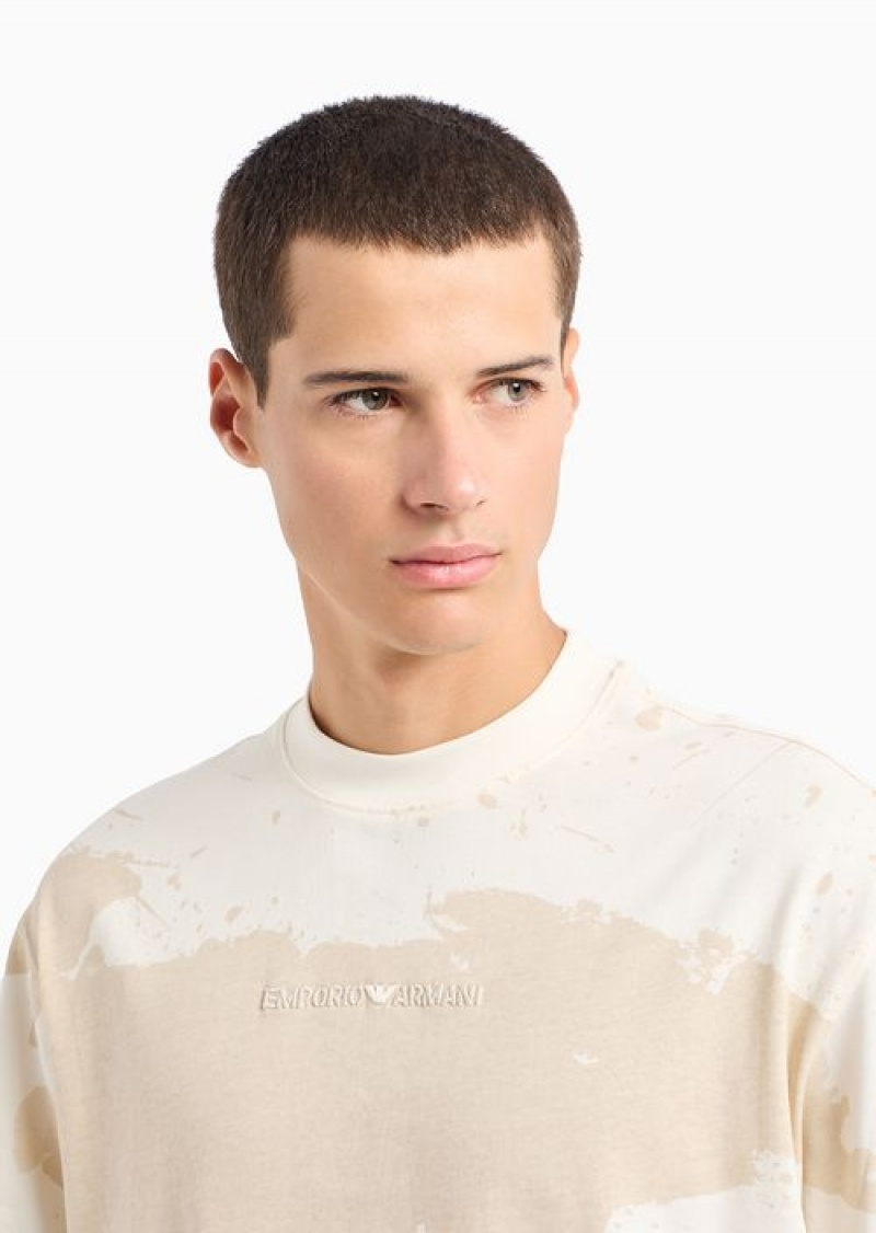 White Emporio Armani Oversized-fit Heavyweight Jersey T-shirt With Painted Effect Print | EA-SN58641