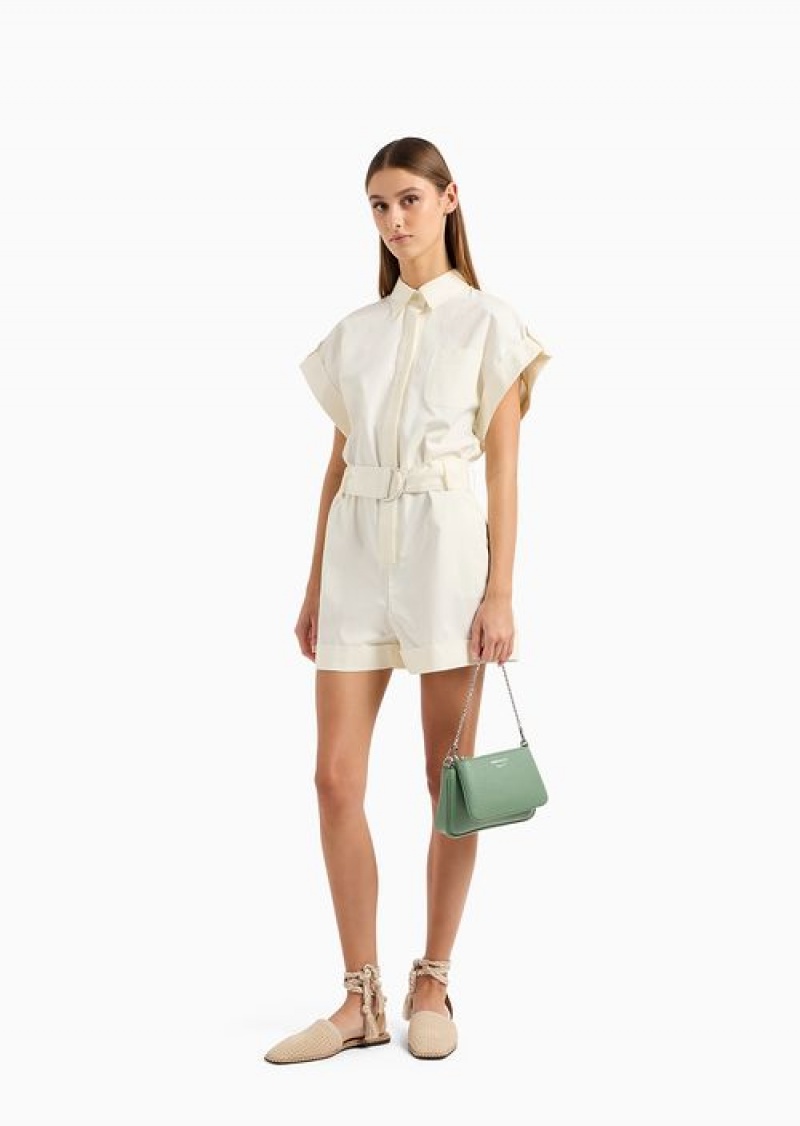 White Emporio Armani Pima Cotton Gabardine Short Jumpsuit | EA-SN56560