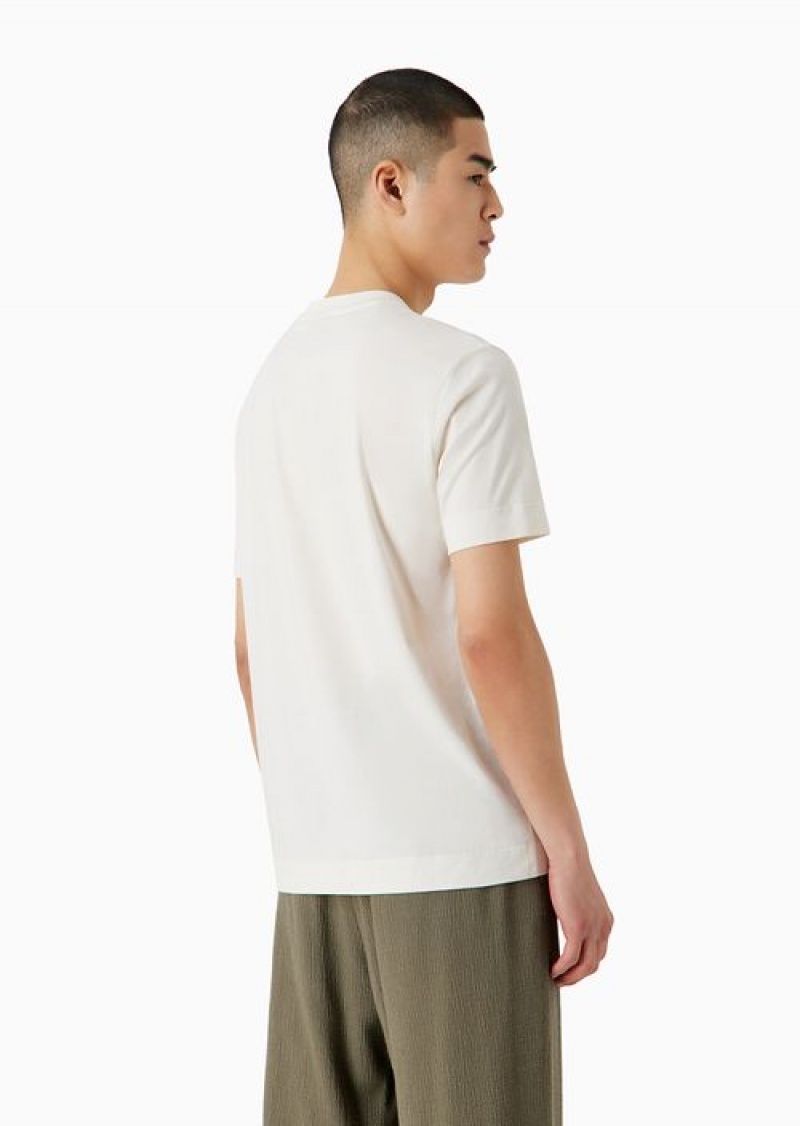 White Emporio Armani Pima Jersey T-shirt With Logo Embroidery | EA-SN58603