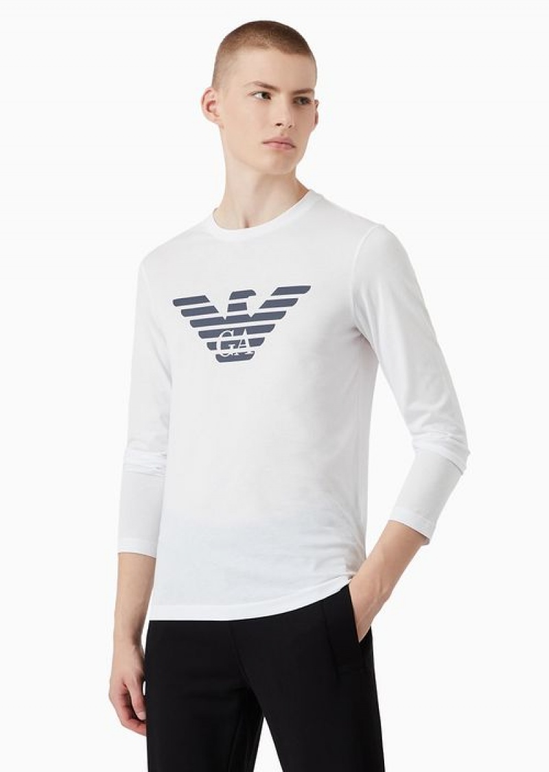 White Emporio Armani Pima-jersey Jumper With Printed Logo | EA-SN58683