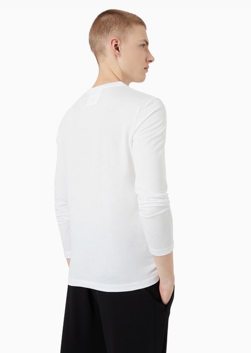 White Emporio Armani Pima-jersey Jumper With Printed Logo | EA-SN58683