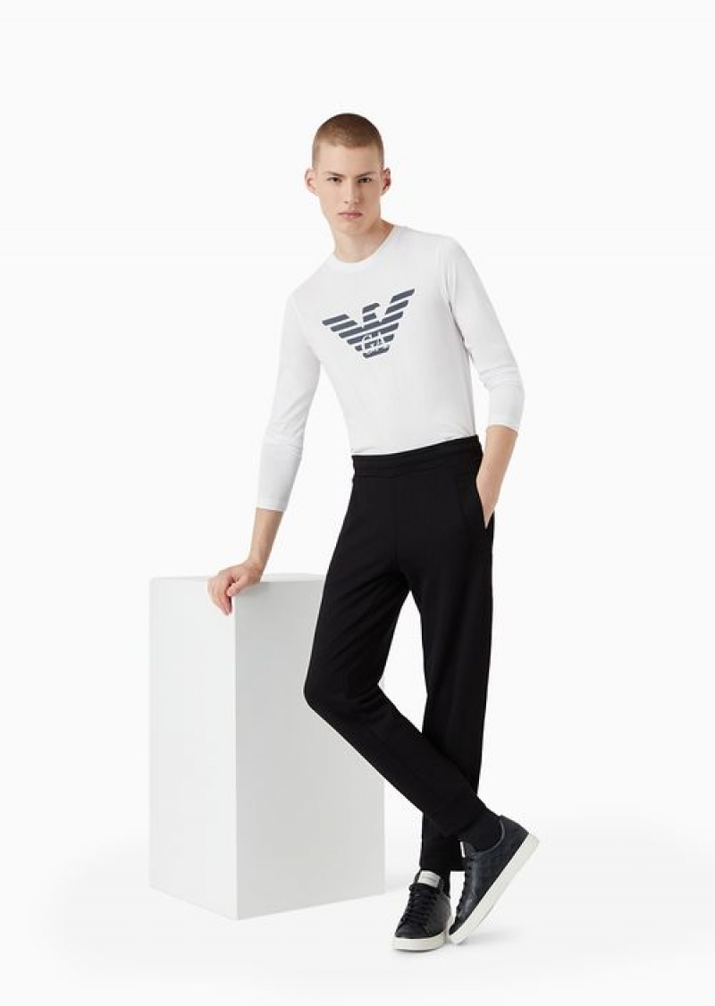 White Emporio Armani Pima-jersey Jumper With Printed Logo | EA-SN58683