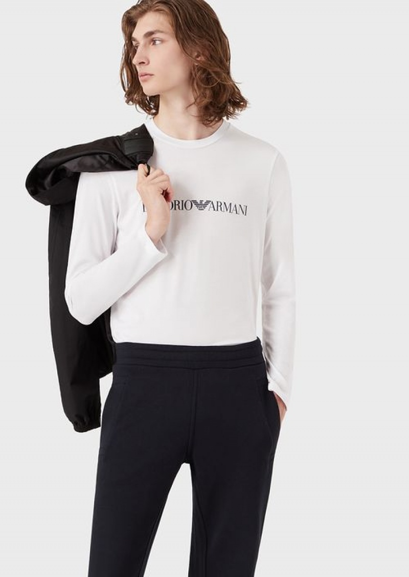 White Emporio Armani Pima-jersey Jumper With Printed Logo | EA-SN58683