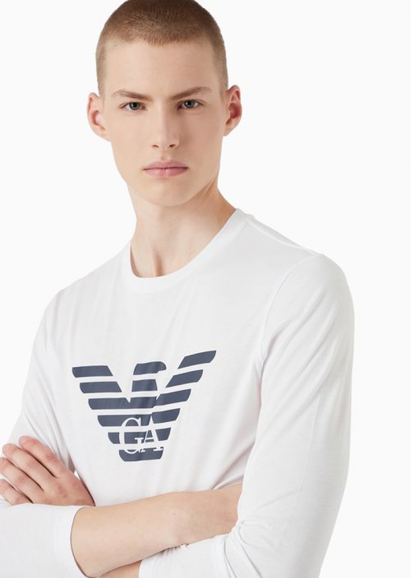 White Emporio Armani Pima-jersey Jumper With Printed Logo | EA-SN58683