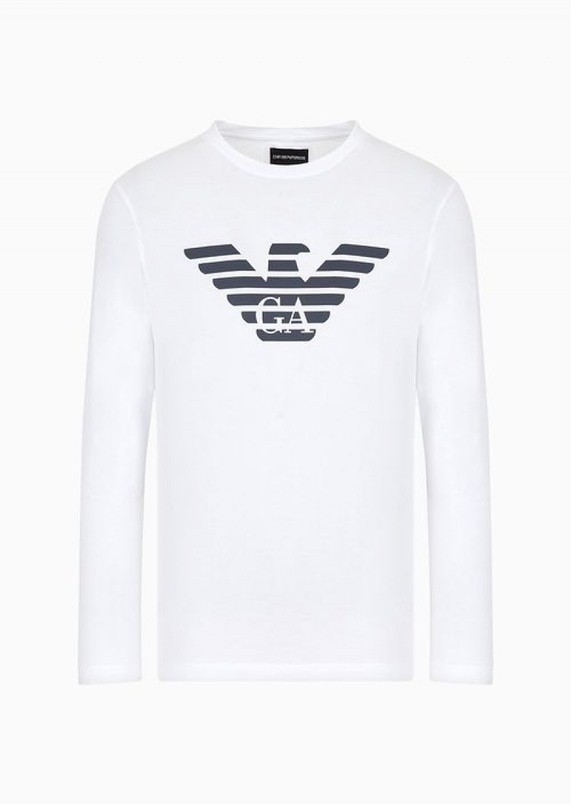 White Emporio Armani Pima-jersey Jumper With Printed Logo | EA-SN58683