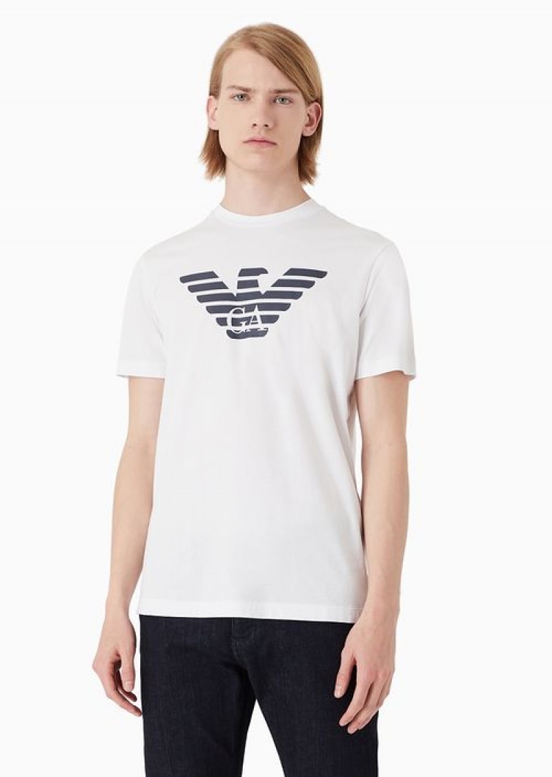 White Emporio Armani Pima-jersey T-shirt With Logo Print | EA-SN58736