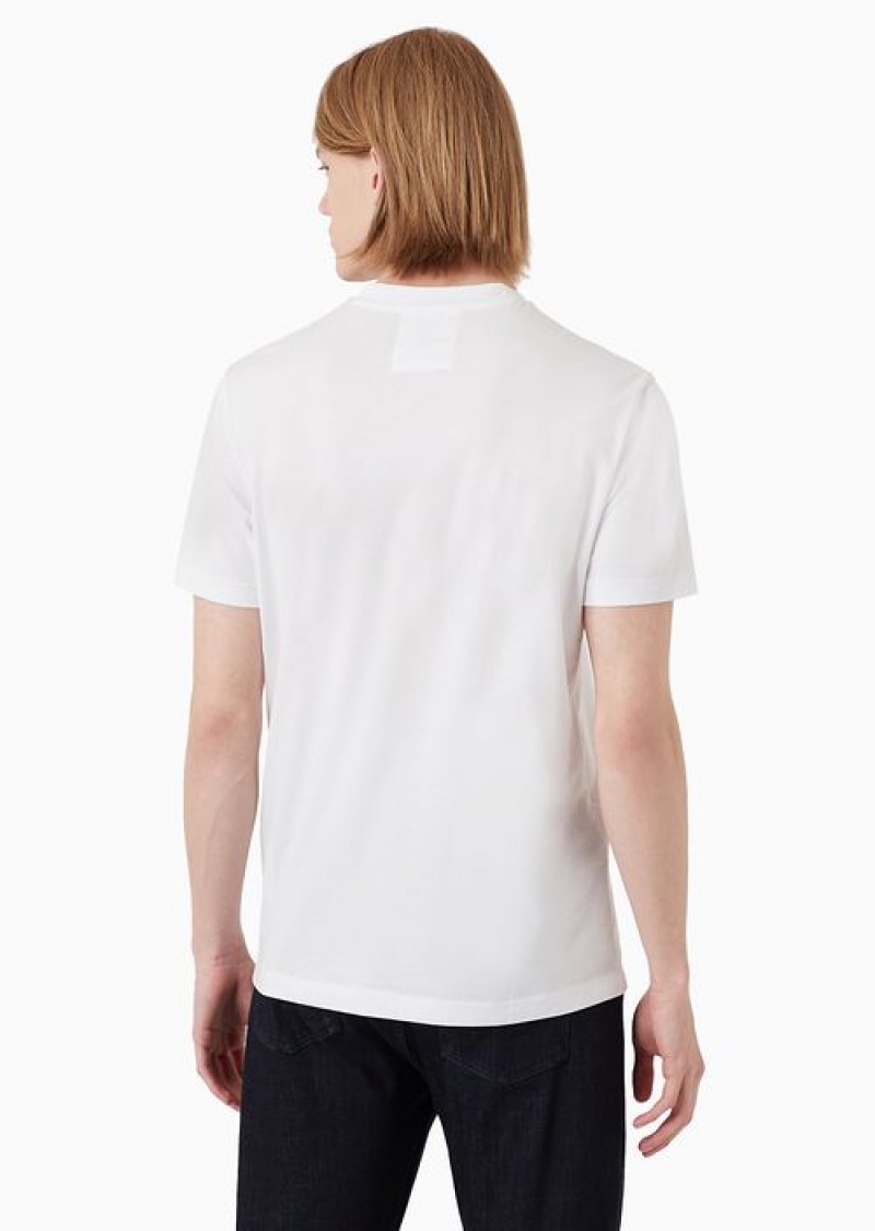 White Emporio Armani Pima-jersey T-shirt With Logo Print | EA-SN58736