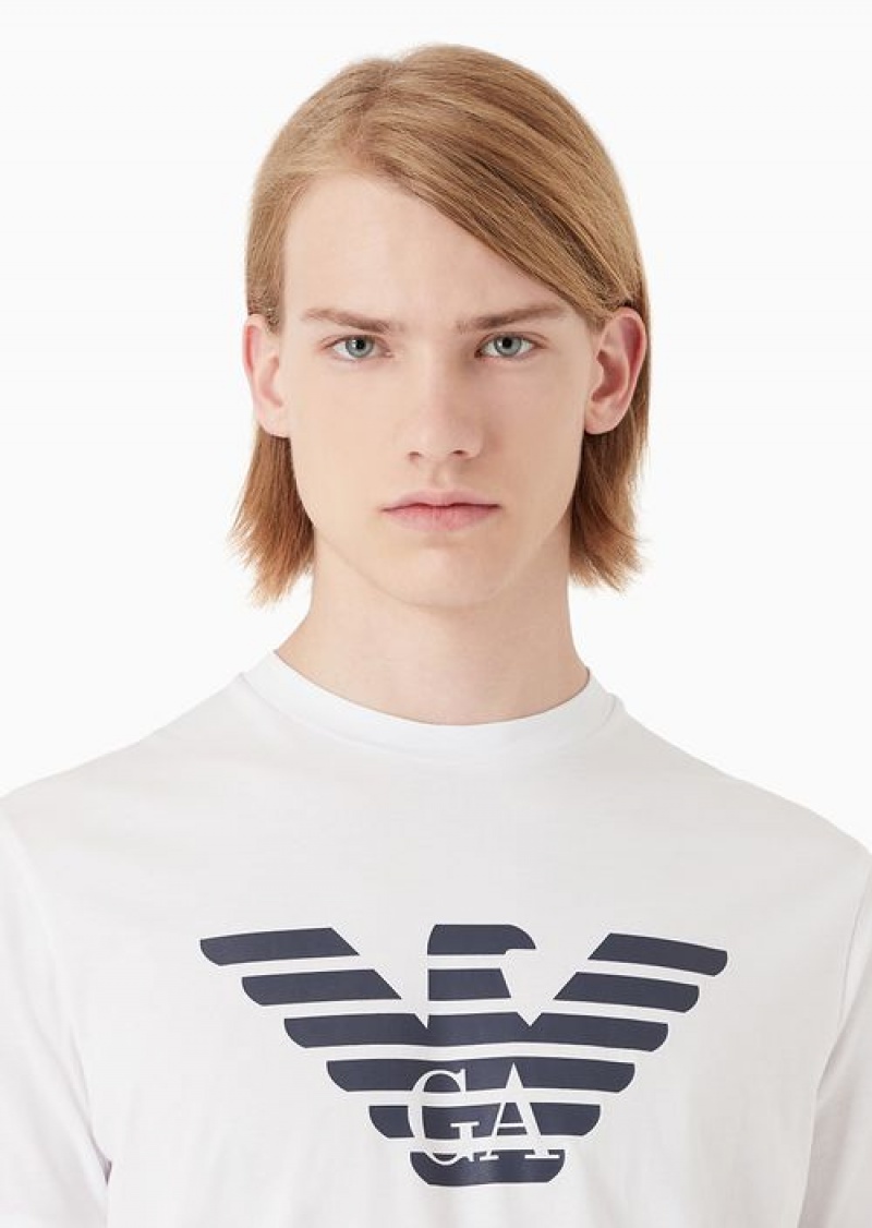 White Emporio Armani Pima-jersey T-shirt With Logo Print | EA-SN58736