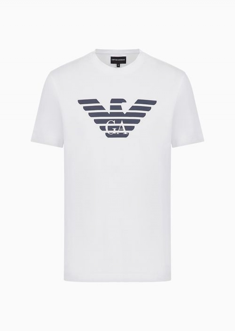 White Emporio Armani Pima-jersey T-shirt With Logo Print | EA-SN58736