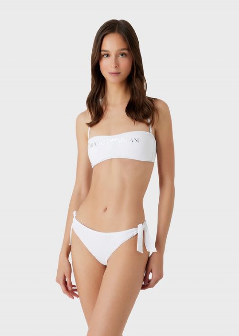 White Emporio Armani Recycled Nylon Bandeau Bikini With Logo | EA-SN57095