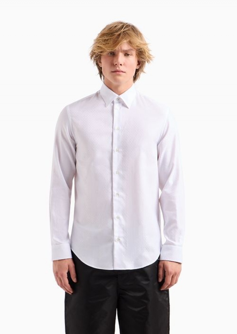 White Emporio Armani Shiny Shirt With Jacquard Pattern | EA-SN57911