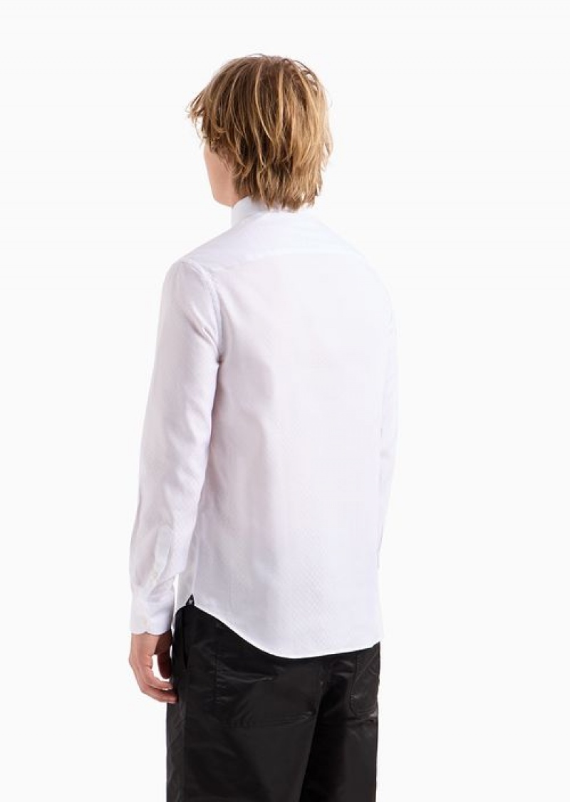 White Emporio Armani Shiny Shirt With Jacquard Pattern | EA-SN57911