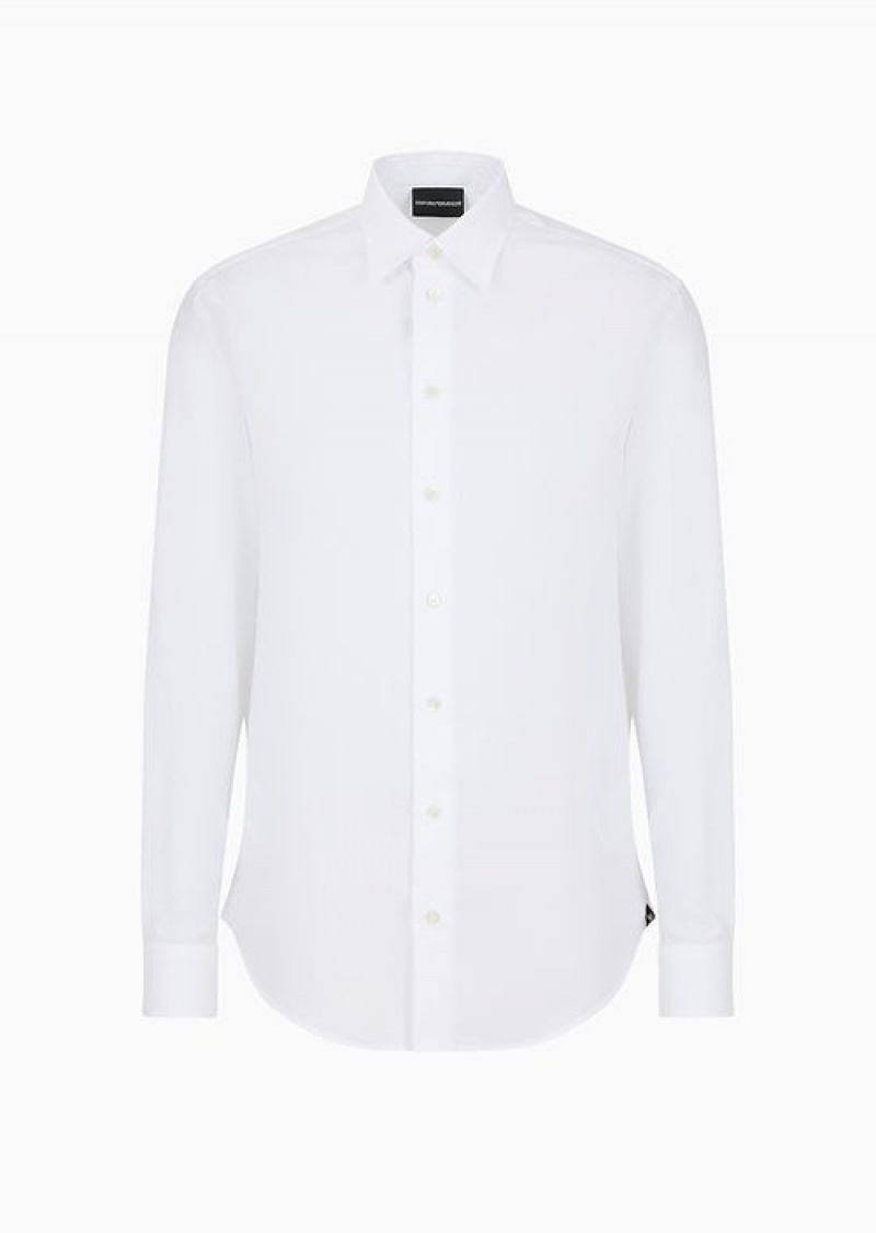 White Emporio Armani Shiny Shirt With Jacquard Pattern | EA-SN57911