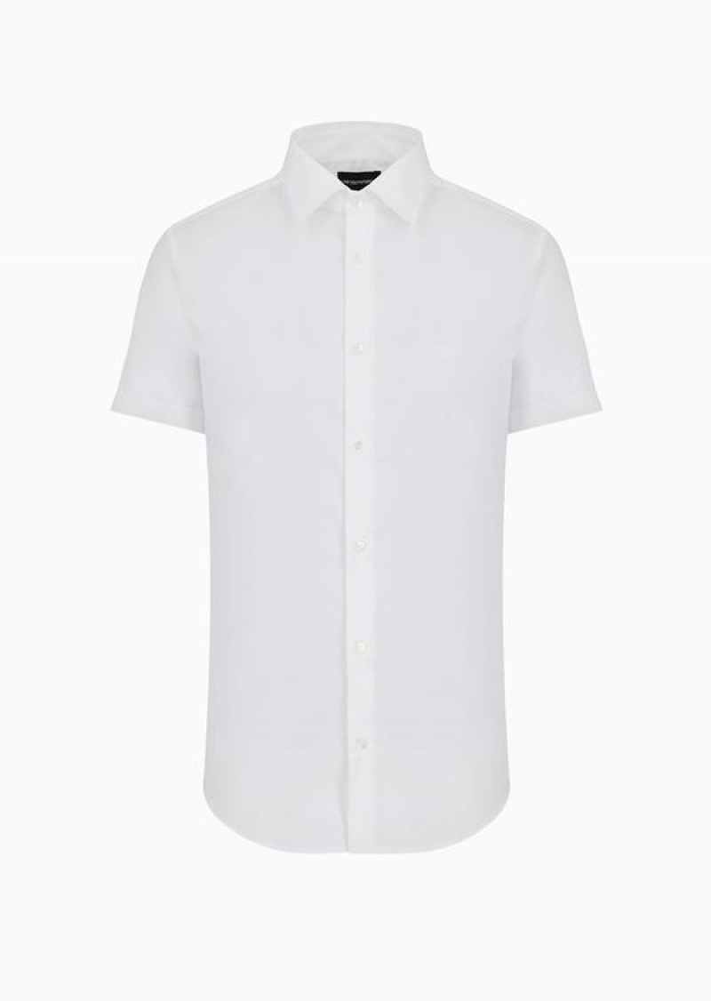 White Emporio Armani Short-sleeved, Stretch Nylon-blend Shirt | EA-SN57854