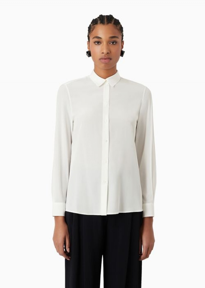 White Emporio Armani Silk CrêPe-de-chine Shirt With Pleated Back | EA-SN56953