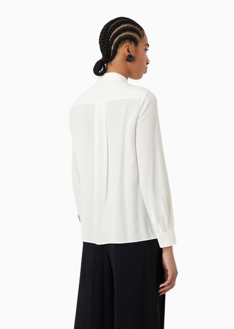 White Emporio Armani Silk CrêPe-de-chine Shirt With Pleated Back | EA-SN56953