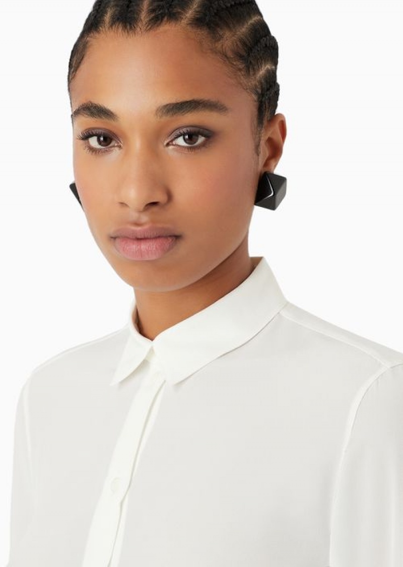 White Emporio Armani Silk CrêPe-de-chine Shirt With Pleated Back | EA-SN56953