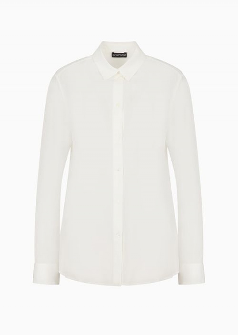 White Emporio Armani Silk CrêPe-de-chine Shirt With Pleated Back | EA-SN56953