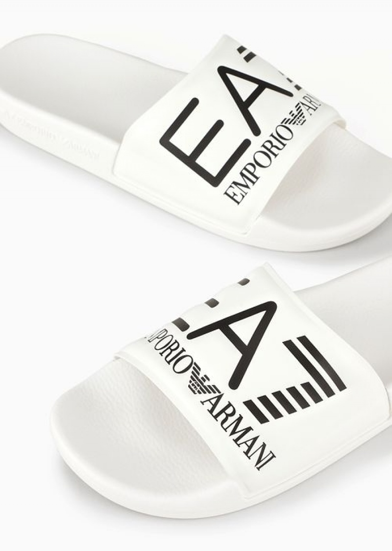 White Emporio Armani Sliders With Oversized Logo | EA7-SN59864