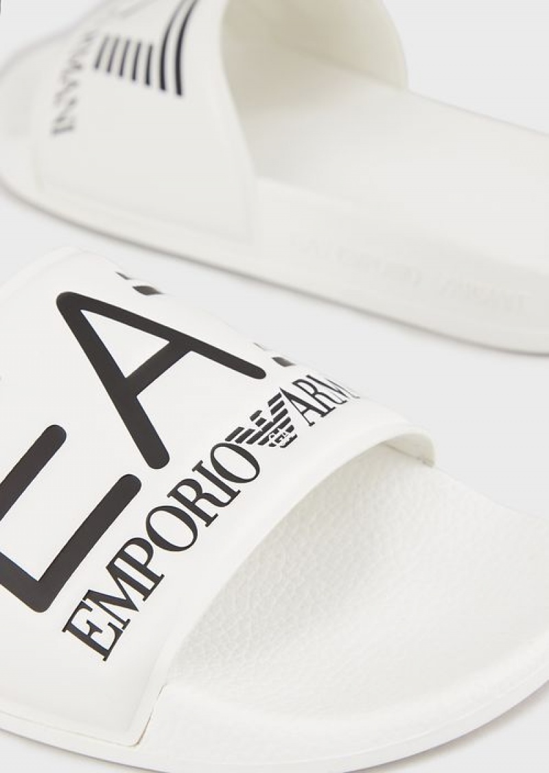 White Emporio Armani Sliders With Oversized Logo | EA7-SN59864