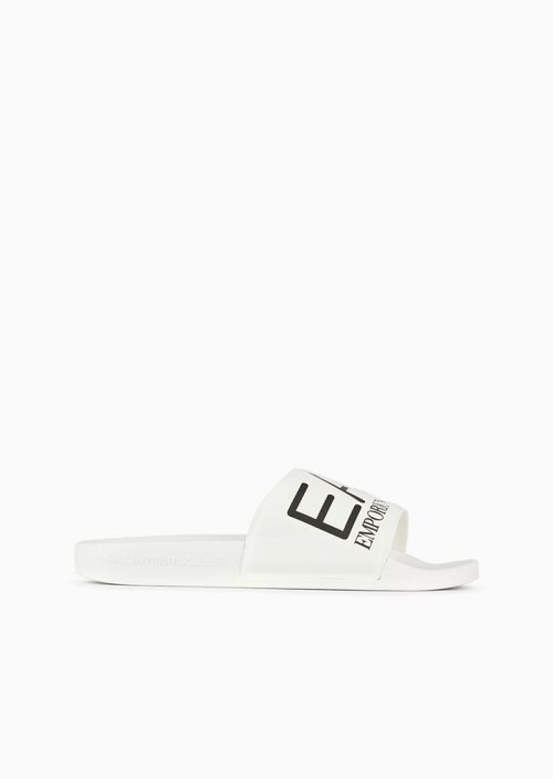 White Emporio Armani Sliders With Oversized Logo | EA7-SN59864