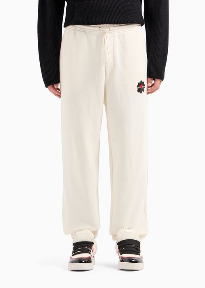 White Emporio Armani Soft Jersey-fleece Joggers With Mon Amour Flock Print | EA-SN58401