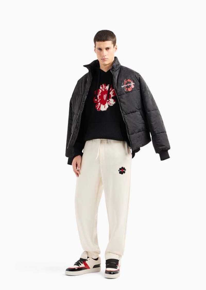 White Emporio Armani Soft Jersey-fleece Joggers With Mon Amour Flock Print | EA-SN58401