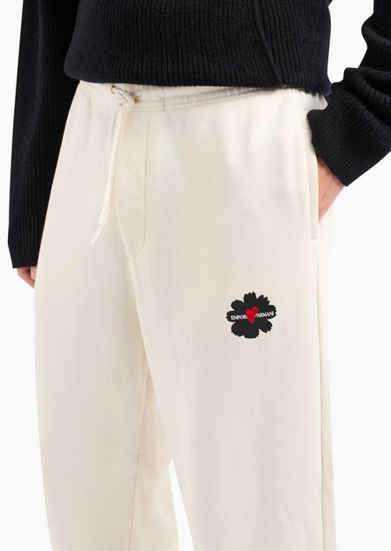 White Emporio Armani Soft Jersey-fleece Joggers With Mon Amour Flock Print | EA-SN58401