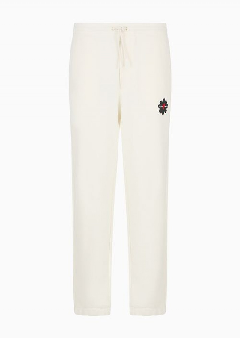 White Emporio Armani Soft Jersey-fleece Joggers With Mon Amour Flock Print | EA-SN58401